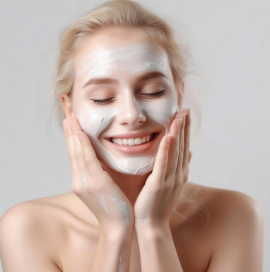 A woman using natural anti-aging skincare.